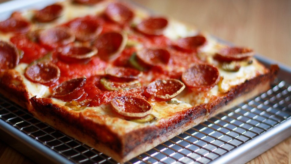 Slice of squared pizza