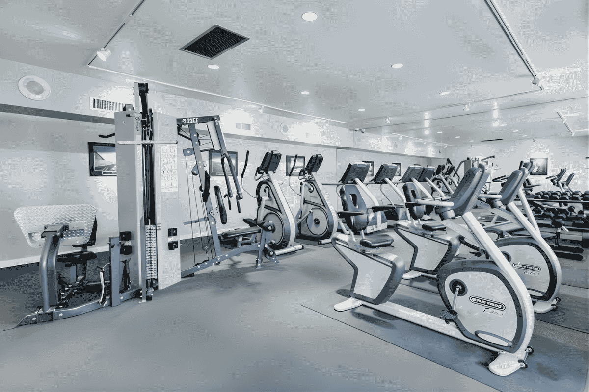 Modern fitness center at Circle RV Resort in San Diego